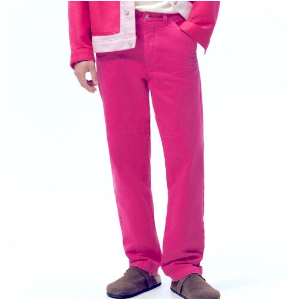 Zara Men's Straight Jeans in Bright Pink